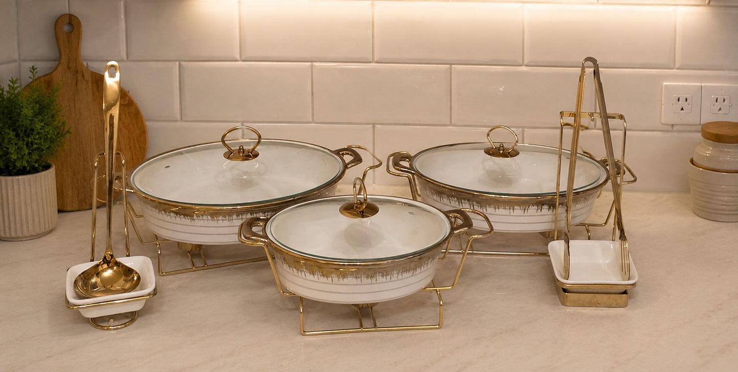 3PCS Luxury Ceramic Chafing Dishes Serving Set/ Food warmer